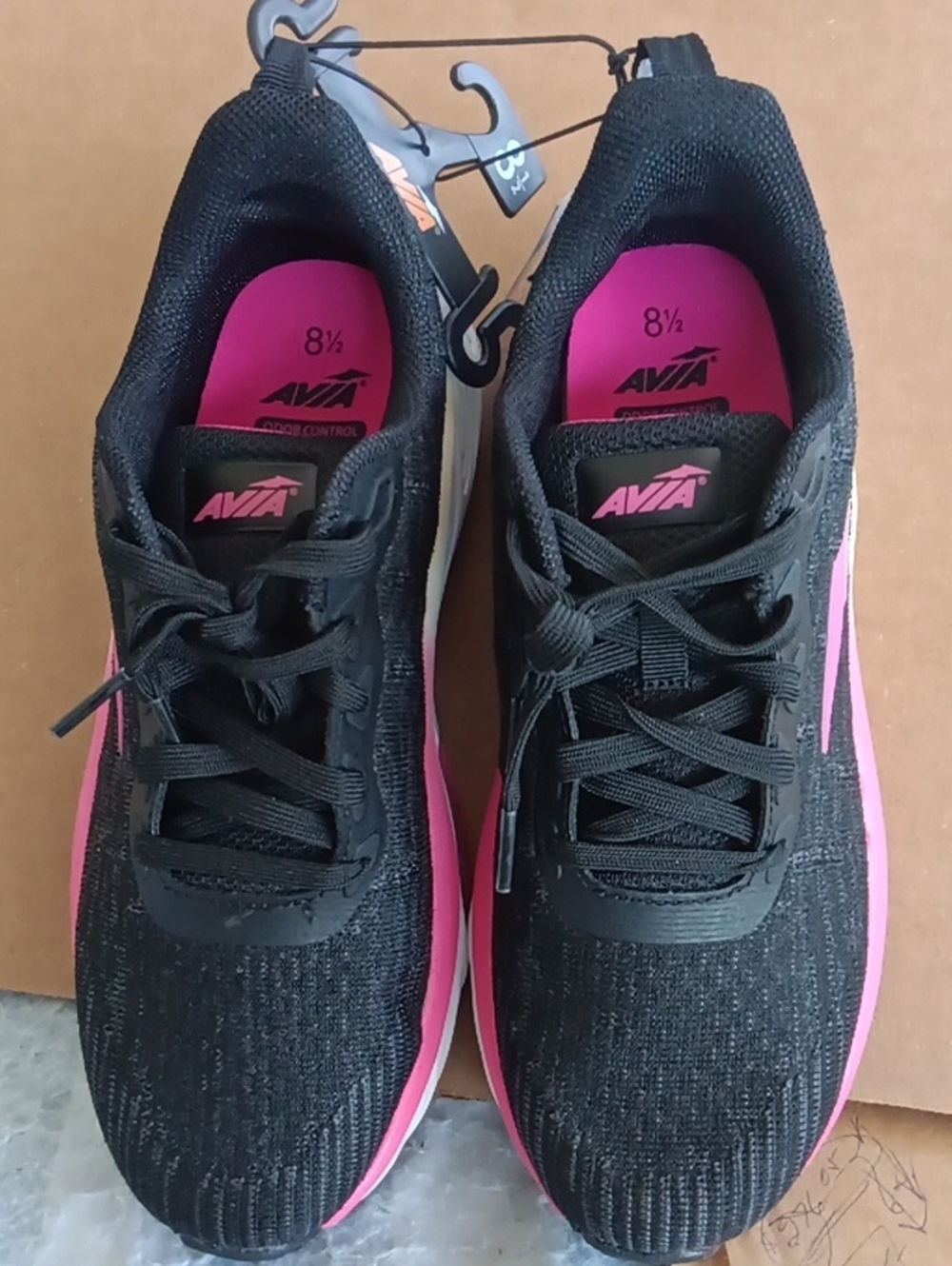 Avia Black Athletic Sneakers with Pink Accents